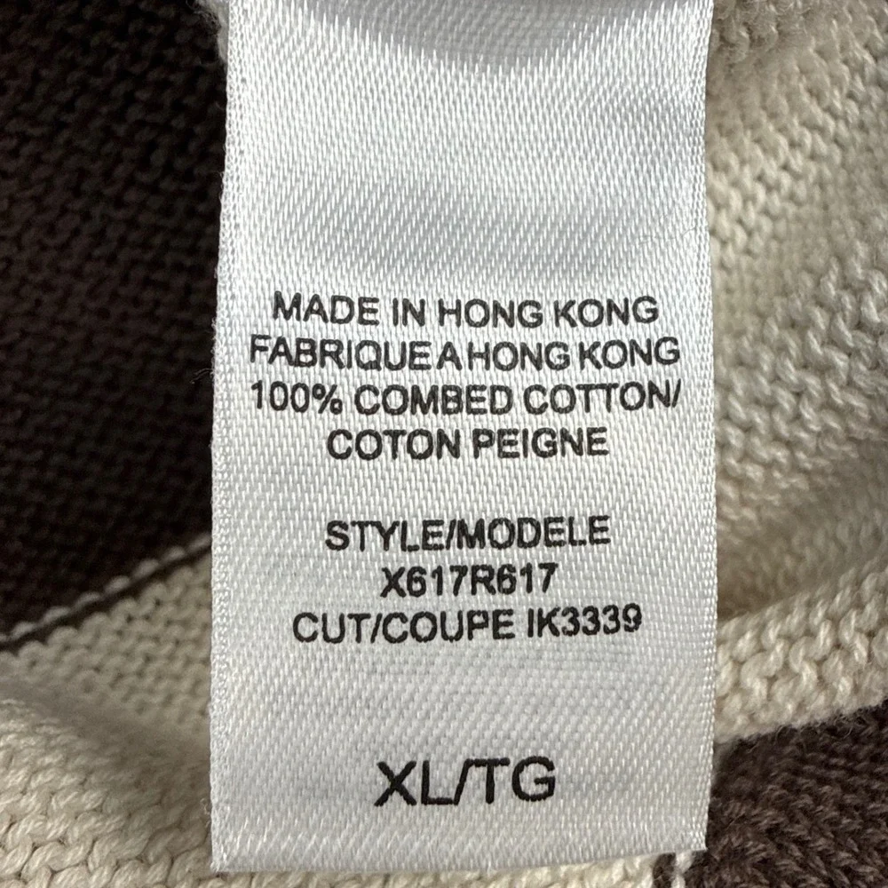 Guess by Marciano Mens XL Striped Henley Sweater Brown White Cotton NEW